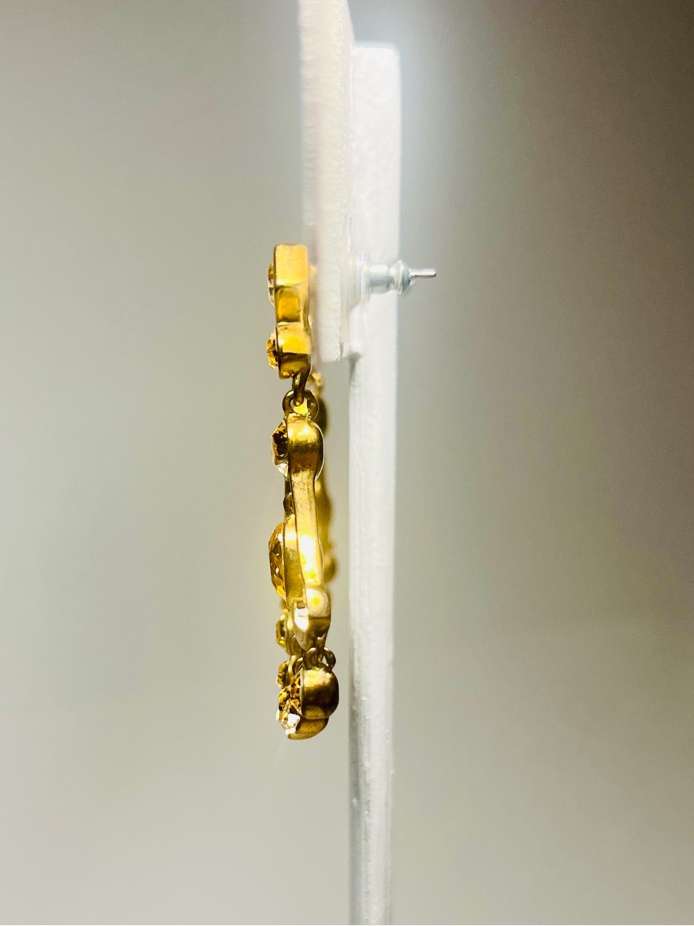 Vintage Signed GIVENCHY Champagne & Amber Swarovski Crystal Fan Drop Earrings - Picture 6 of 8